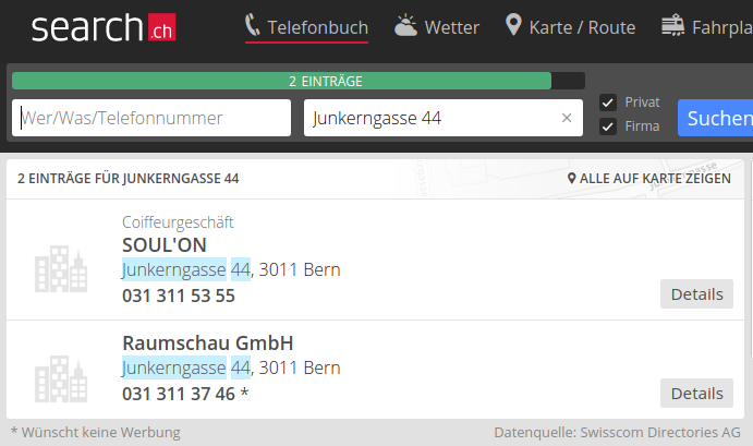 Phone book search for Junkerngasse 44
